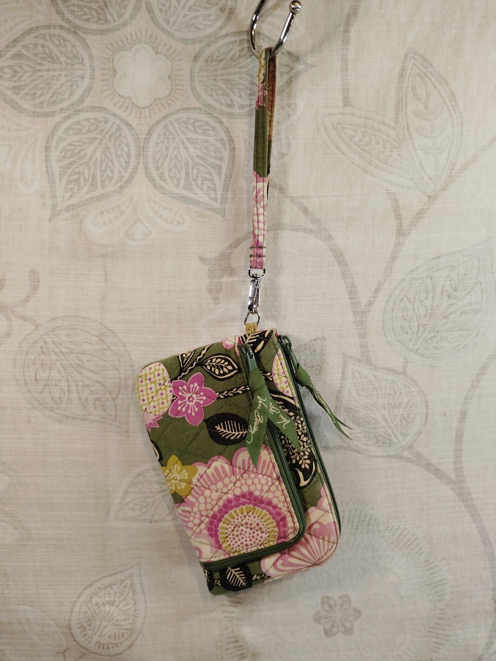 Vera Bradley Green and Pink Floral Wristlet